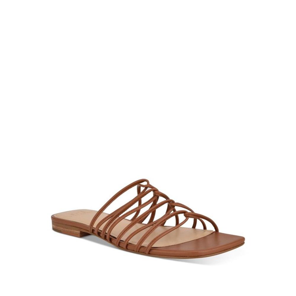 MARC FISHER Womens Brown Marcio Square Toe Slide Leather Slide Sandals 8 M